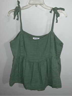 Old Navy Olive Green Tie-Strap Crinkle Cotton Peplum Camisole Top Large